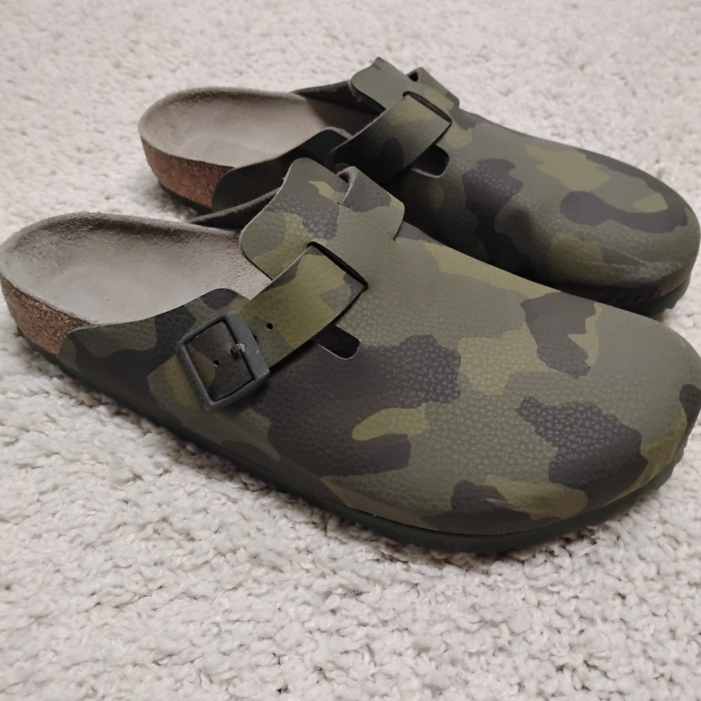 Birkenstock Boston Desert Soil Camo Green Shoes Mens 46 / M 13 Birko-Flor Rare